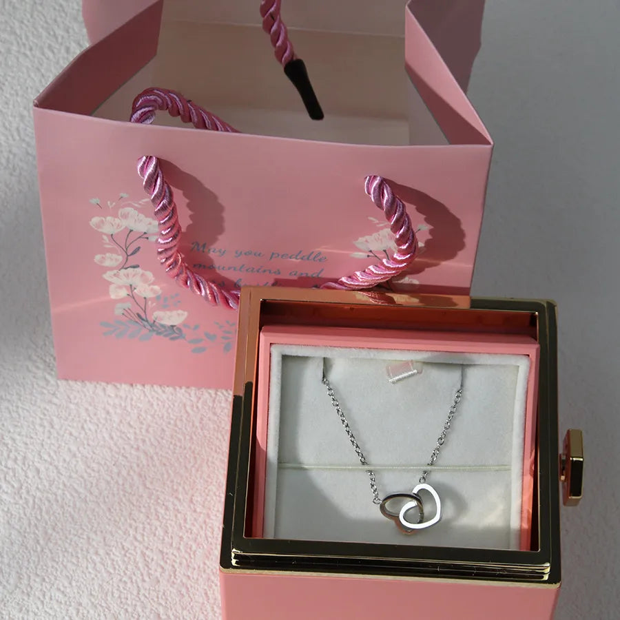 ETERNAL ROSE BOX - W/ENGRAVED NECKLACE & REALROSE